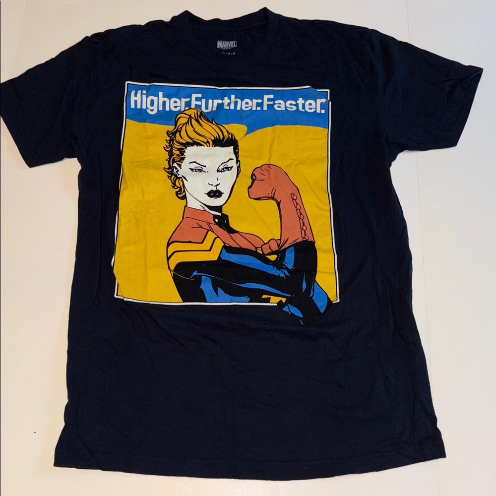 Captain Marvel Black T-Shirt with Bold Graphic